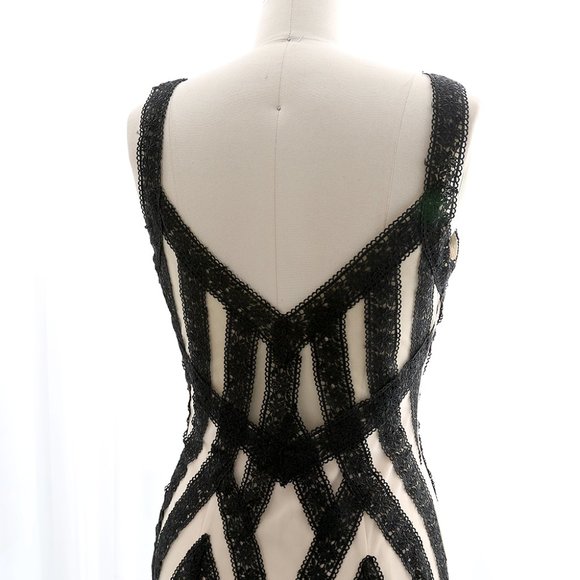 NWT Gothic Mermaid Black Lace Champagne Formal Evening Gown - Picture 7 of 7